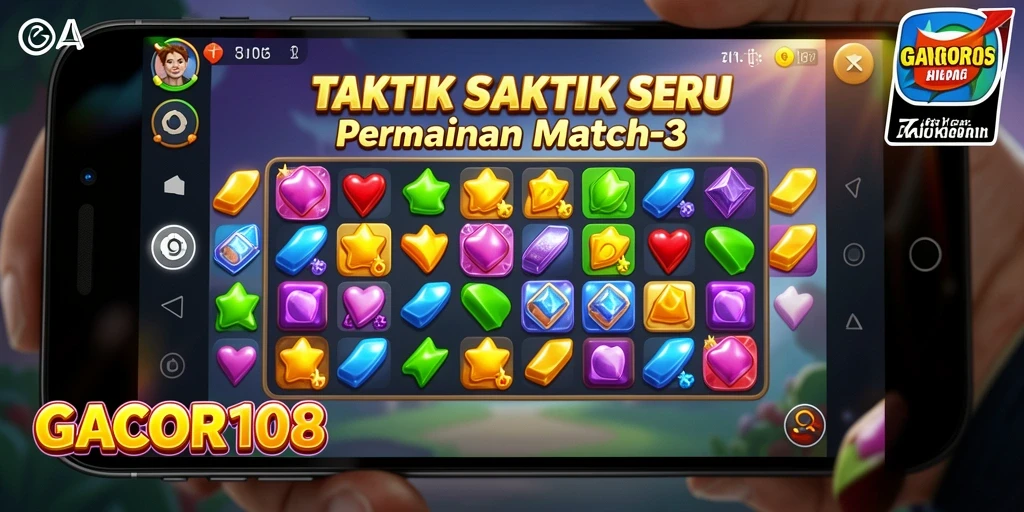 Screenshot GACOR108 menampilkan aksi seru permainan Match-3 dengan efek visual yang menarik.